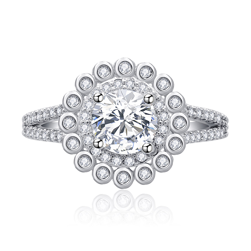 Round Cut Split Shank Engagement Ring